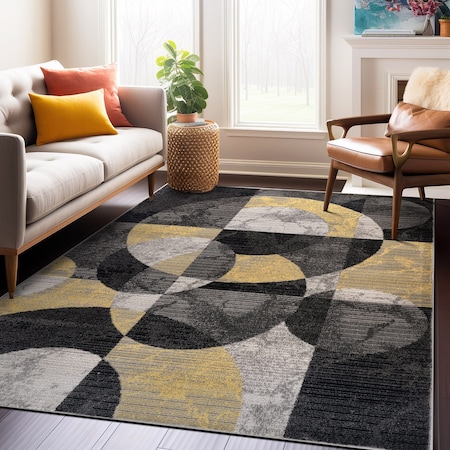 World Rug Gallery Modern Geometric Circles Design Non Shedding Soft Area Rug 7' 10 x 10' Yellow 397YELLOW8x10